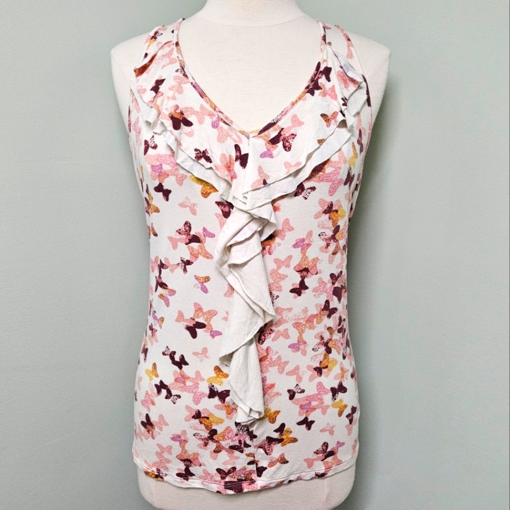 LC Lauren Conrad Butterfly Floral Ruffle Sleeveless Tank Top Romantic Summer SzM